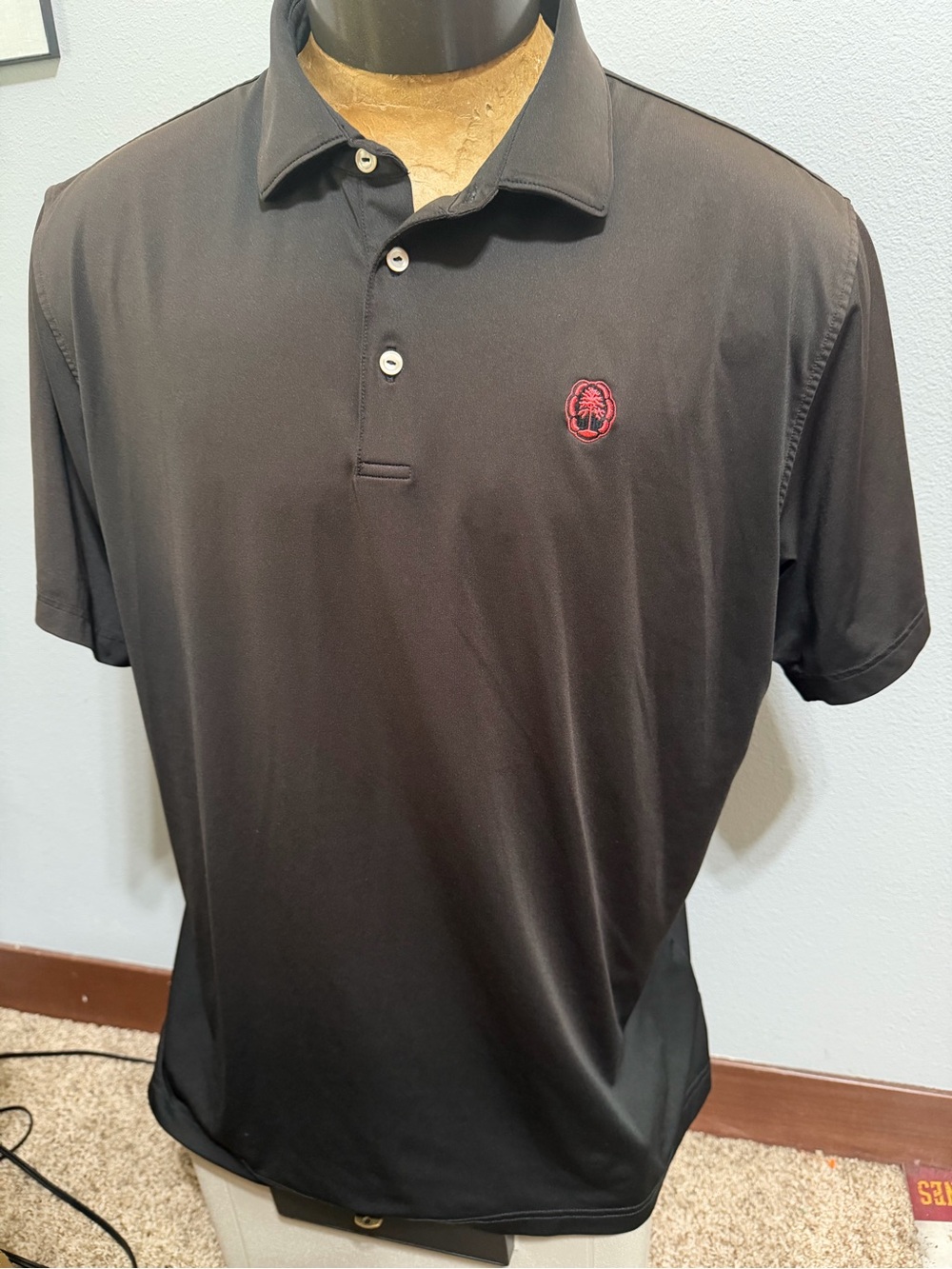 Peter Millar Summer Comfort Men's Black Polo Shirt with Red Crest Embroidery